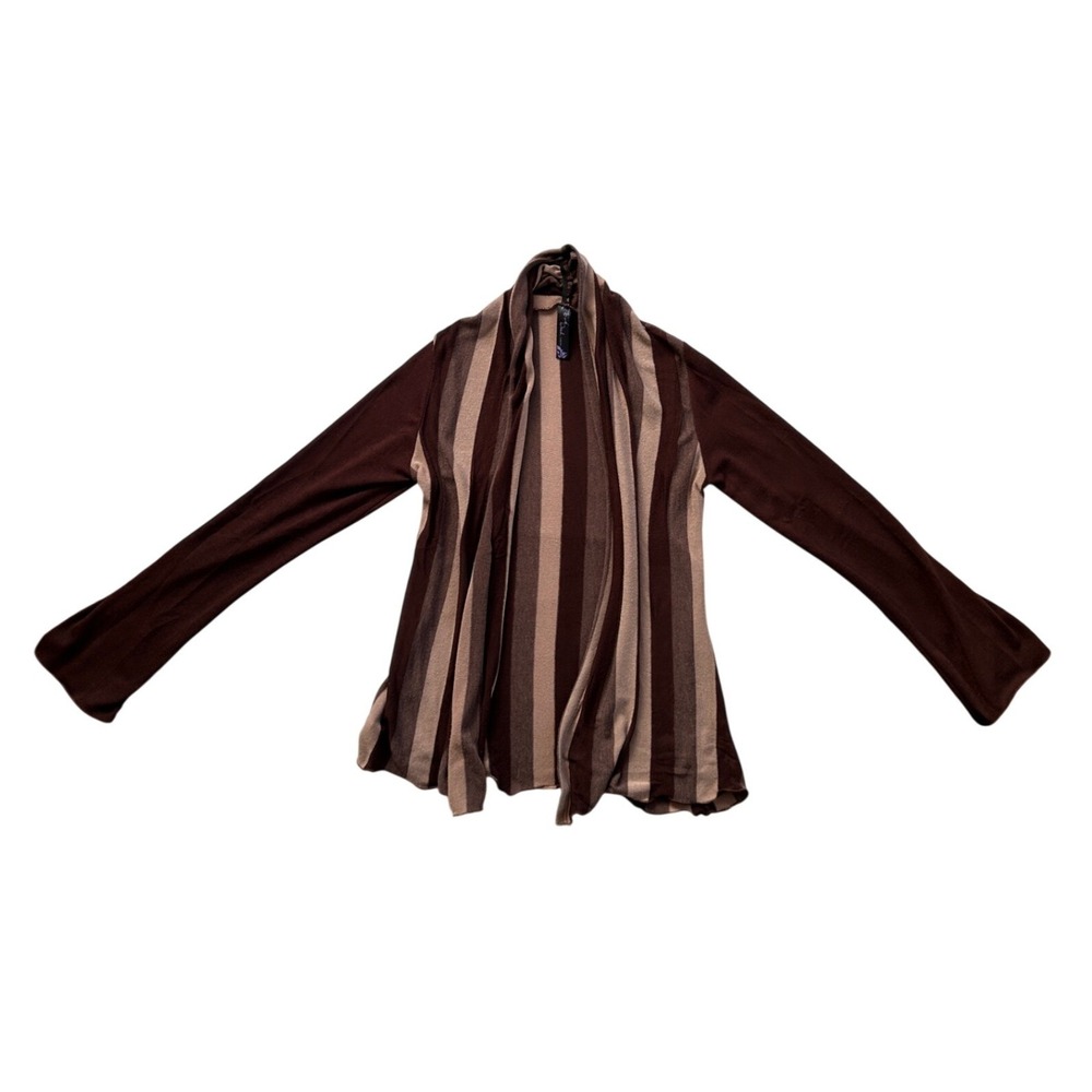 Dish Collection Cardigan Women Medium Brown Striped Open Front Excellent Knit